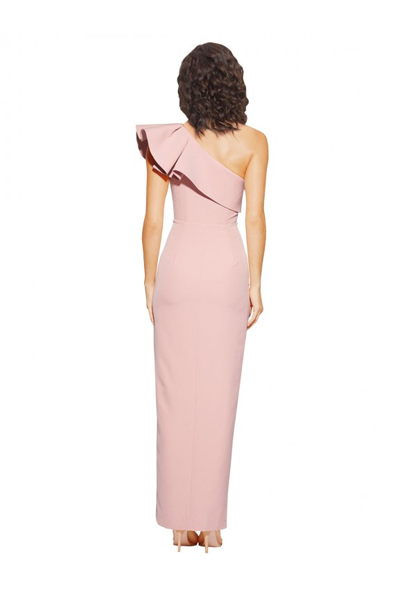 Full Length One Shoulder Formal Crepe Bridesmaid Dress / Prom Dress with Side Leg Split Bristol