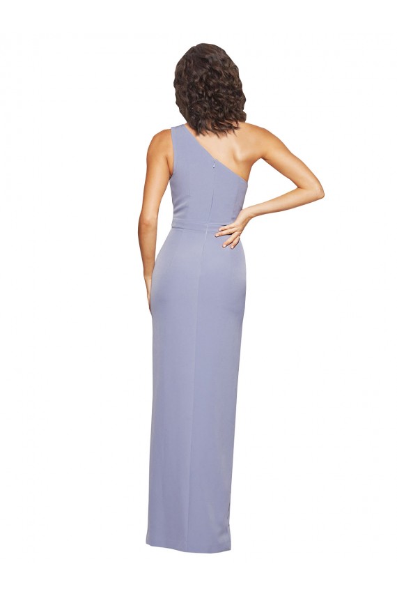 Floor Length One Shoulder Formal Crepe Bridesmaid Dress / Prom Dress with Pencil Skirt and Side Split Bristol