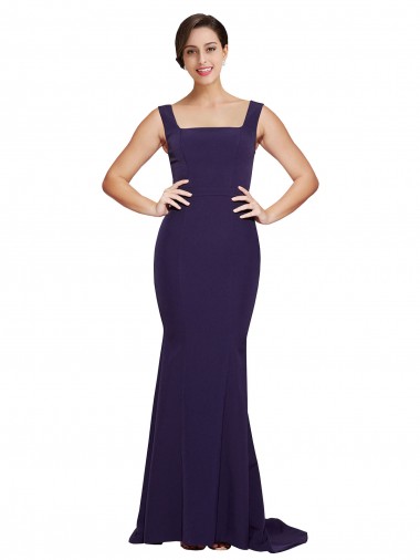 Square Neck Long Sweep Train Crepe Bridesmaid Dress / Prom Dress with Thick Straps Bristol