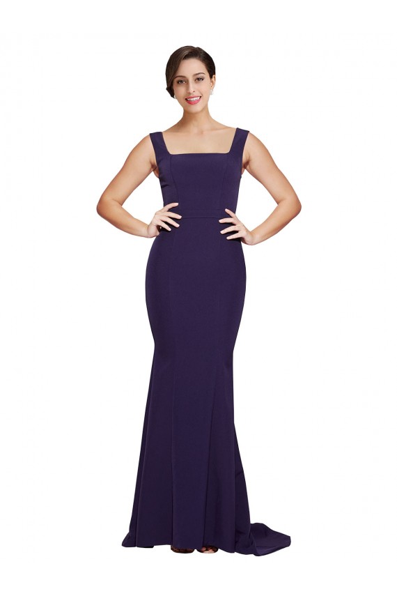 Square Neck Long Sweep Train Crepe Bridesmaid Dress / Prom Dress with Thick Straps Bristol