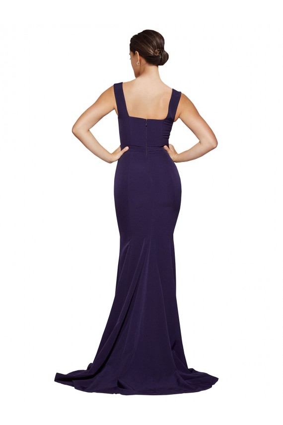 Square Neck Long Sweep Train Crepe Bridesmaid Dress / Prom Dress with Thick Straps Bristol