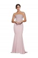Straight Neck Long Strapless Formal Crepe Bridesmaid Dress / Prom Dress with Soft Tulle Overlay and Small Train Bristol