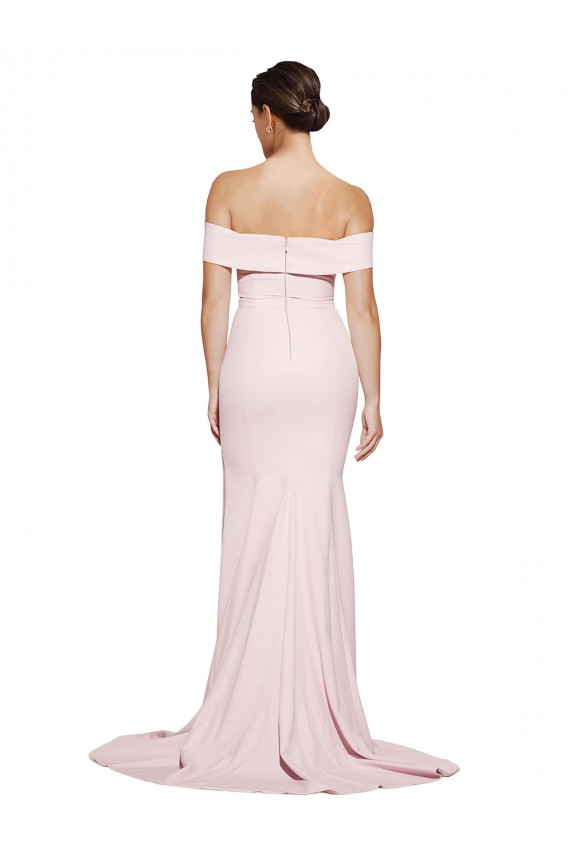 Off Shoulder Long Formal Crepe Bridesmaid Dress / Prom Dress with Straight Neckline and Side Split Bristol