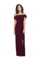 Fitted Full Length Off the Shoulder Formal Crepe Bridesmaid Dress / Prom Dress with Side Split and Waist Tie Bristol