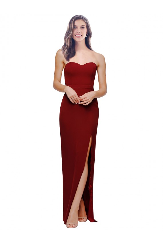 Straight Pencil Skirt Long Sweetheart Formal Crepe Bridesmaid Dress / Prom Dress with High Side Split Bristol