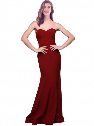 Long Full Length Sweetheart Slim Formal Crepe Bridesmaid Dress / Prom Dress with Strapless Bodice Bristol
