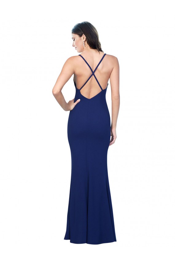 Full Length V-Neckline Formal Crepe Bridesmaid Dress / Prom Dress with Thin Straps and Fulted Skirt Bristol