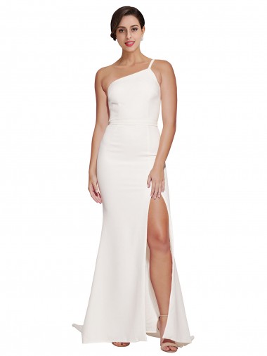 Long Sweep Train Crepe Bridesmaid Dress / Prom Dress with Side Split and One Strap Bristol