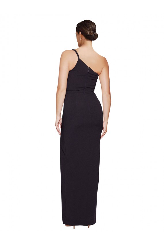 Long Floor Length Formal Crepe Bridesmaid Dress / Prom Dress with Side Split and One Strap Bristol