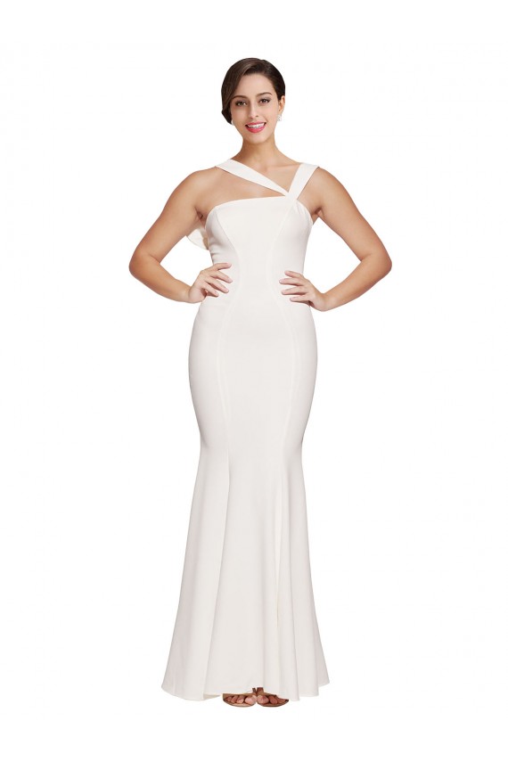 Full Length Square Neck Formal Crepe Bridesmaid Dress / Prom Dress with Asymmetrical Straps and Bow Back Bristol
