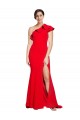 One Shoulder Long Sweep Train Crepe Bridesmaid Dress / Prom Dress with Thigh High Split Bristol