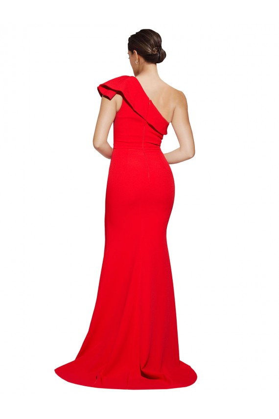 One Shoulder Long Sweep Train Crepe Bridesmaid Dress / Prom Dress with Thigh High Split Bristol