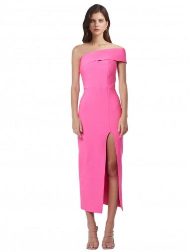 One Shoulder Neckline Short Midi Length Formal Crepe Bridesmaid Dress / Cocktail Prom Dress Bristol