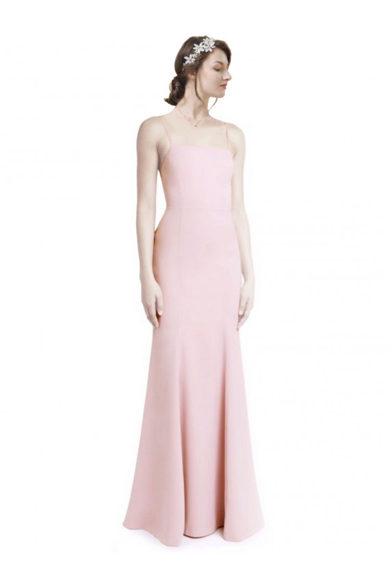 Square Neck Criss Cross Open Back Slim Crepe Bridesmaid Dress / Prom Dress with Spaghetti Straps Bristol