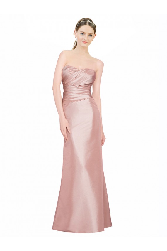 Long Strapless Formal Stretch Satin Bridesmaid Dress / Prom Dress with Pleats and Low Back Bristol