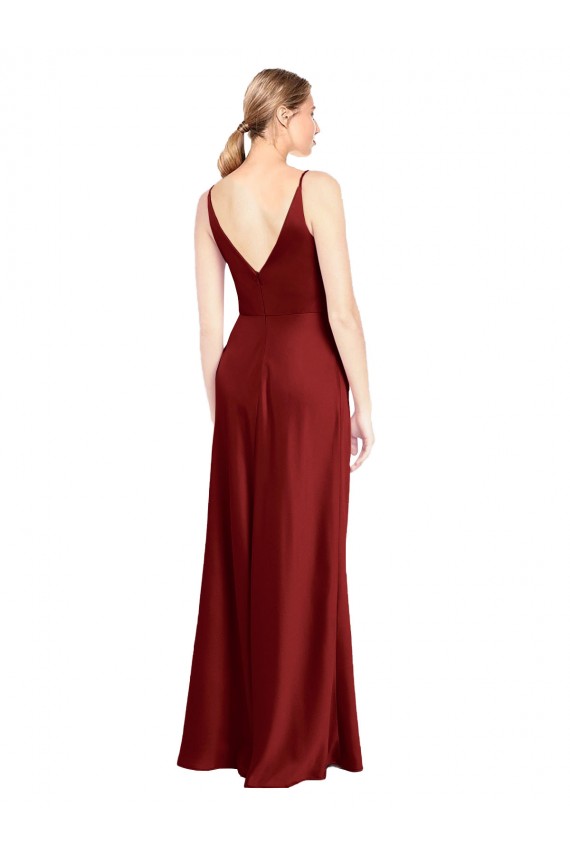 Full Length Long Formal Stretch Satin Slip Bridesmaid Dress / Prom Dress V-Back Bristol