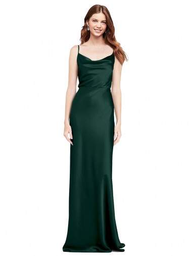 Fitted Cowl Neck Long Formal Stretch Satin Slip Bridesmaid Dress / Prom Dress with V-Back Bristol