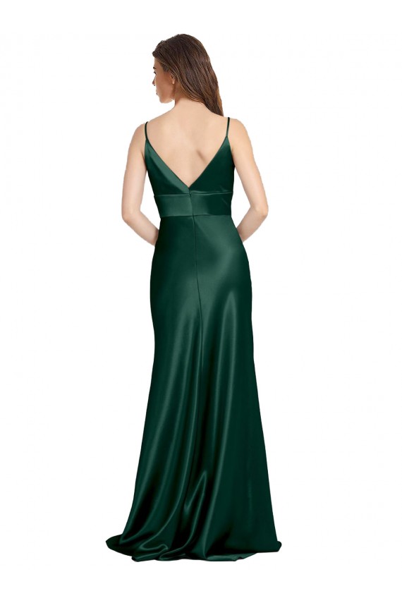 High V-Neck Long Full Length Sheath Formal Stretch Satin Bridesmaid Dress / Prom Dress Bristol