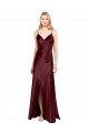 Sleek Spaghetti Straps V-Neck Formal Stretch Satin Bridesmaid Dress / Prom Dress with Center Front Slit Bristol