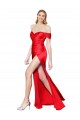 High Neck Off the Shoulder Formal Stretch Satin Bridesmaid Dress / Prom Dress with High Slit Bristol