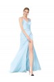 Double Straps V-Neck Sleeveless Formal Stretch Satin Bridesmaid Dress / Prom Dress with High Slit Bristol
