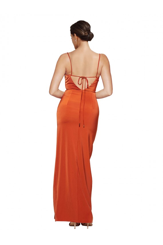 Front Cowl Neck Long Floor Length Formal Stretch Satin Bridesmaid Dress / Prom Dress with High Side Split Bristol