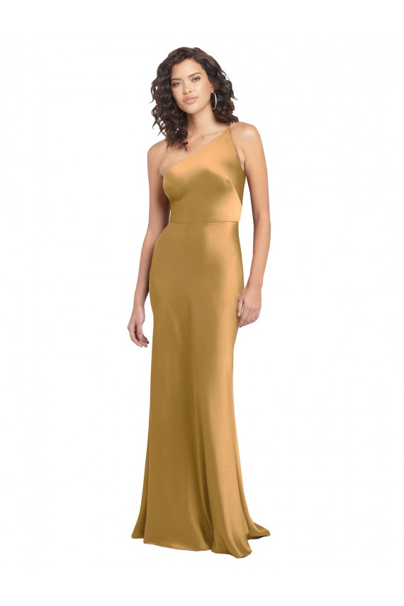 One Shoulder Long Floor Length Formal Stretch Satin Slip Bridesmaid Dress / Prom Dress Bristol