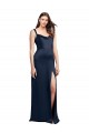 Cowl Neck Soft Long Formal Stretch Satin Bridesmaid Dress / Prom Dress with Side Slit and Pleated Straps Bristol