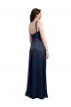 Cowl Neck Soft Long Formal Stretch Satin Bridesmaid Dress / Prom Dress with Side Slit and Pleated Straps Bristol