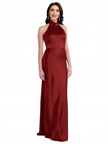 Backless Halter Long Formal Stretch Satin Bridesmaid Dress / Prom Dress Bristol