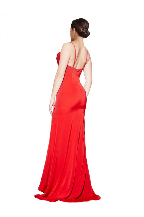 Low Back Cowl Neck Formal Stretch Satin Bridesmaid Dress / Prom Dress with High Side Slit Bristol