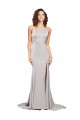 High Neck Low Back Long Full Length Formal Stretch Satin Bridesmaid Dress / Prom Dress Bristol