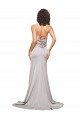 High Neck Low Back Long Full Length Formal Stretch Satin Bridesmaid Dress / Prom Dress Bristol