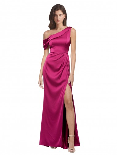 Off the Shoulder Short Sleeves Formal Stretch Satin Bridesmaid Dress / Prom Dress with Side Slit Bristol