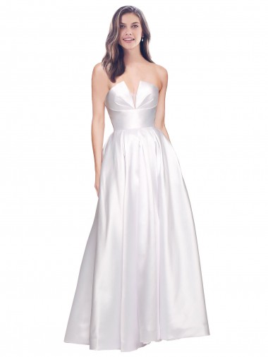 Full Length Strapless V-Cutout Formal Stretch Satin Bridesmaid Dress / Prom Dress Bristol