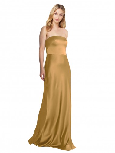 Sleek Strapless Long A-Line Formal Stretch Satin Bridesmaid Dress / Prom Dress Bristol