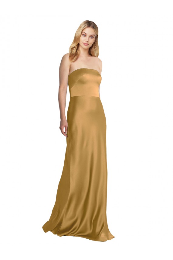 Sleek Strapless Long A-Line Formal Stretch Satin Bridesmaid Dress / Prom Dress Bristol