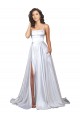 Simple A-Line Corset Style Pleated Long Stretch Satin Beach Wedding Dress with High Slit Bristol
