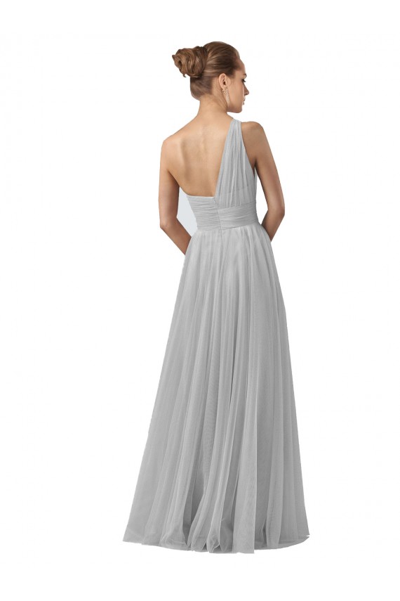 Floor Length Tulle Bridesmaid Dress with Shirred One Shoulder Bodice Bristol