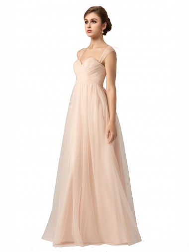 Illusion Sleeves Tulle Bridesmaid Dress with Shirred Bodice and Sweetheart Neckline Bristol