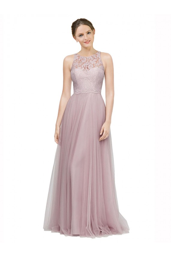 High Neck Long Tulle Bridesmaid Dress with Lace Bodice Bristol