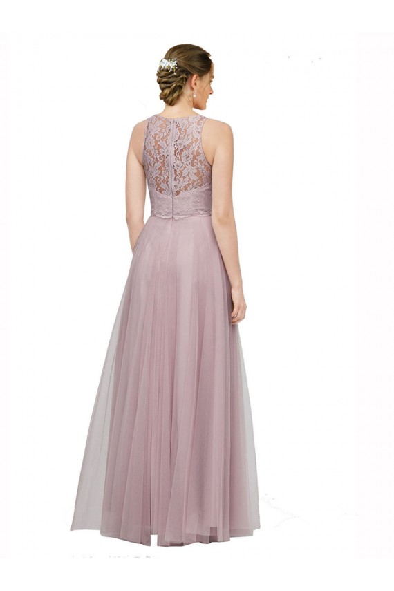 High Neck Long Tulle Bridesmaid Dress with Lace Bodice Bristol