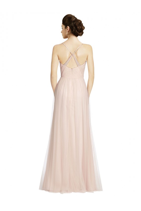 Long Draped Back A-Line Tulle Bridesmaid Dress with Pleated Bodice Bristol