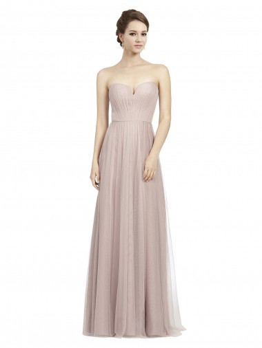 Long Strapless Tulle Bridesmaid Dress with Pleated Bodice Bristol