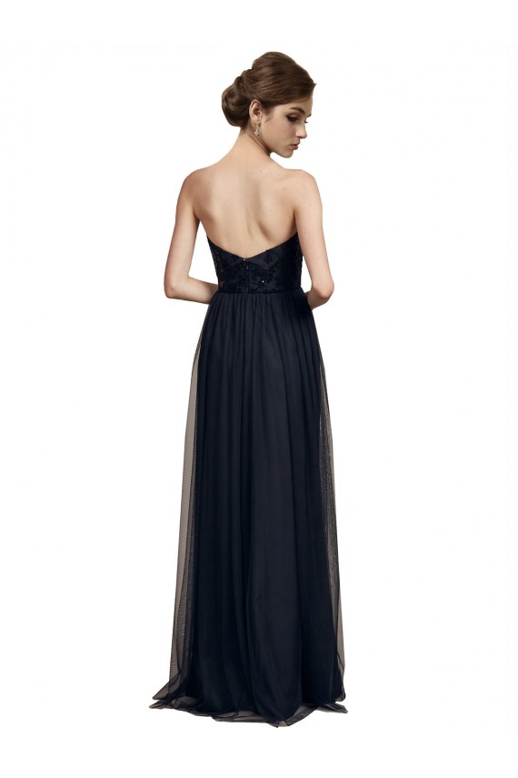 Strapless Sequined Lace Long Bridesmaid Dress with Pleats Bristol