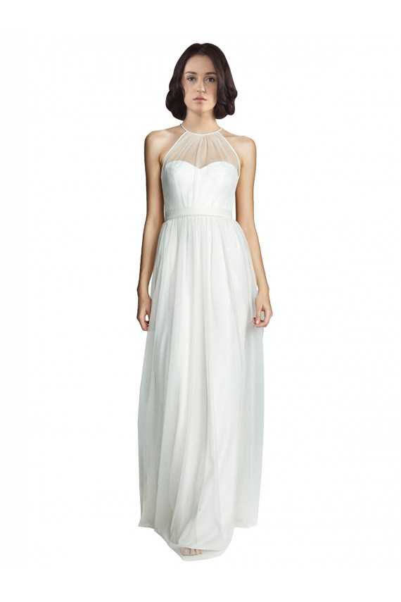 High Neckline Long Tulle Bridesmaid Dress with Illusion Front Bristol
