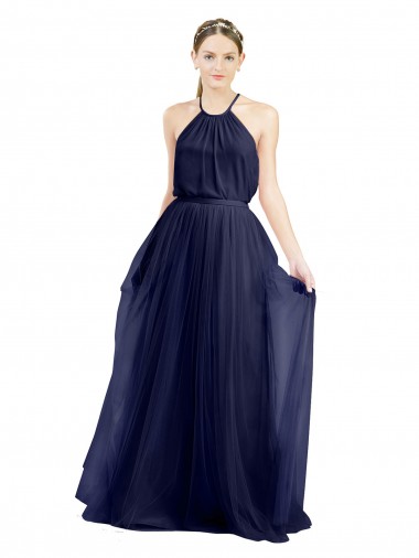 Long A-Line High Neck Halter Tulle Bridesmaid Dress Bristol