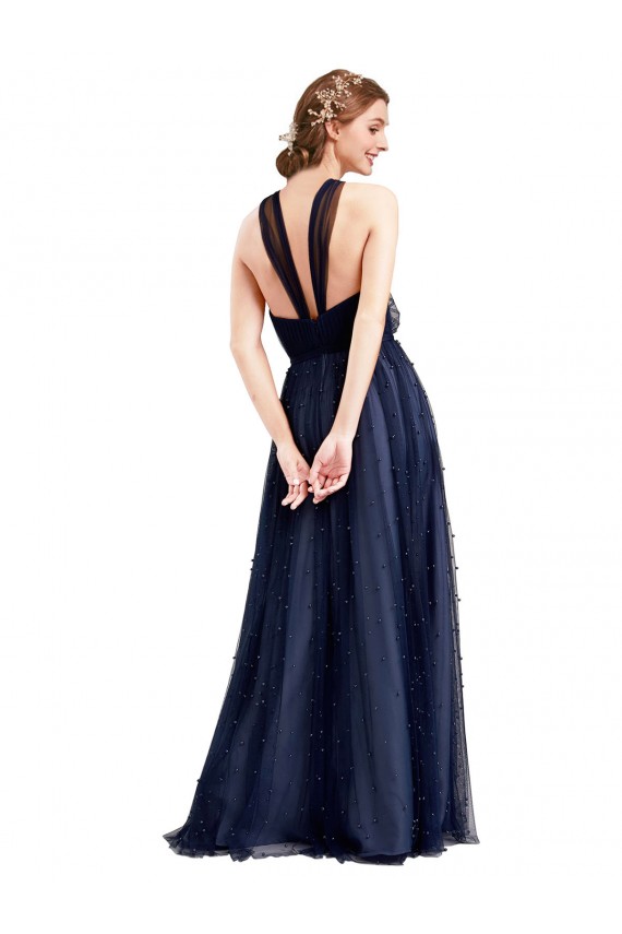 Floor Length Long Halter Pleated Tulle Bridesmaid Dress Bristol