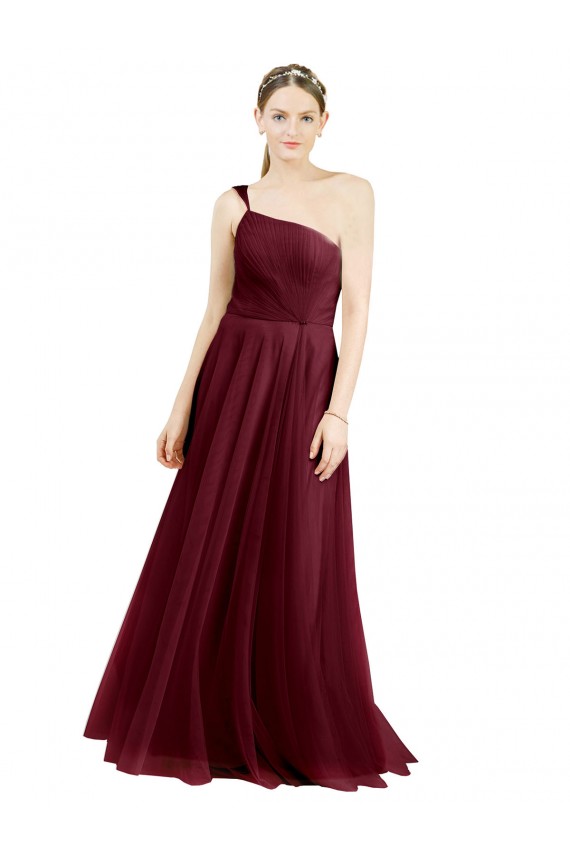One Shoulder Floor Length Long Tulle Bridesmaid Dress Bristol