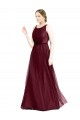 Sleeveless Boat Neck Long Pearl Tulle Bridesmaid Dress with Keyhole Back Bristol